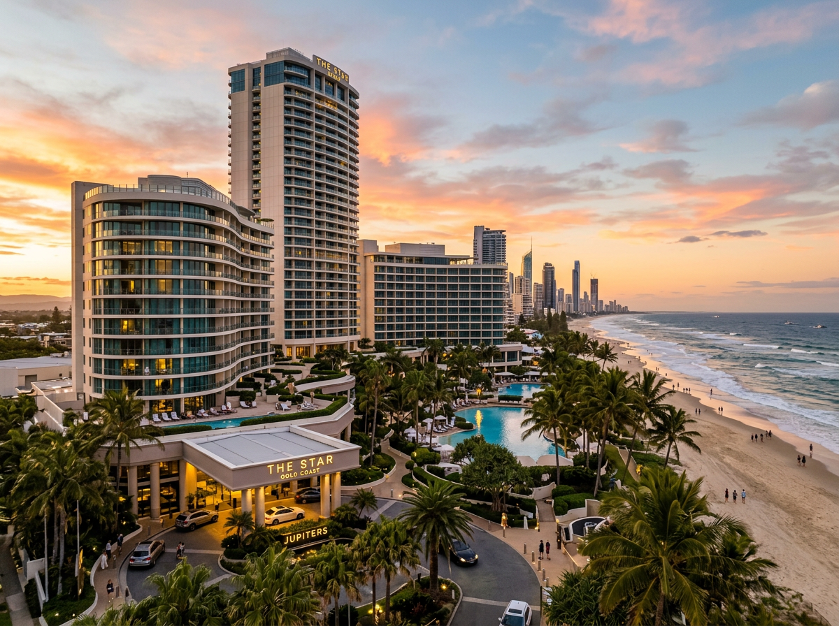 The Star Gold Coast luxury resort exterior with tropical gardens